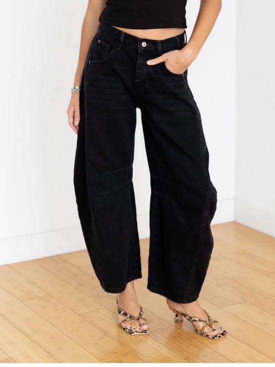 Free People Denim - Free People We The Free Good Luck Black Coated midrise Barrel Jeans